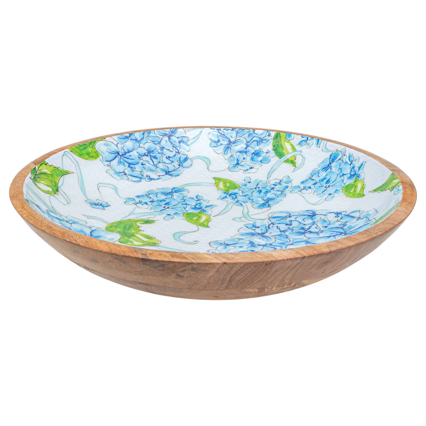 14" Hydrangea Allover Shallow Mango Wood Bowl Rosanne Beck