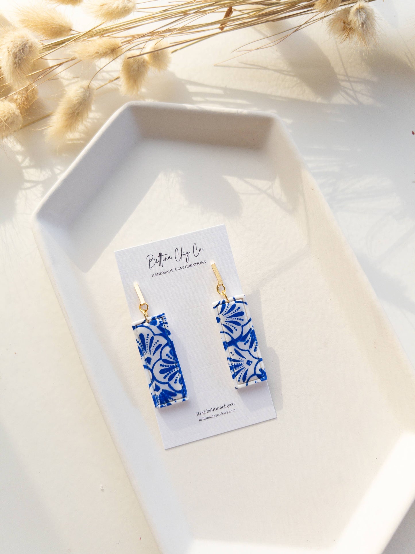 Aqua White and Blue Clay Earrings