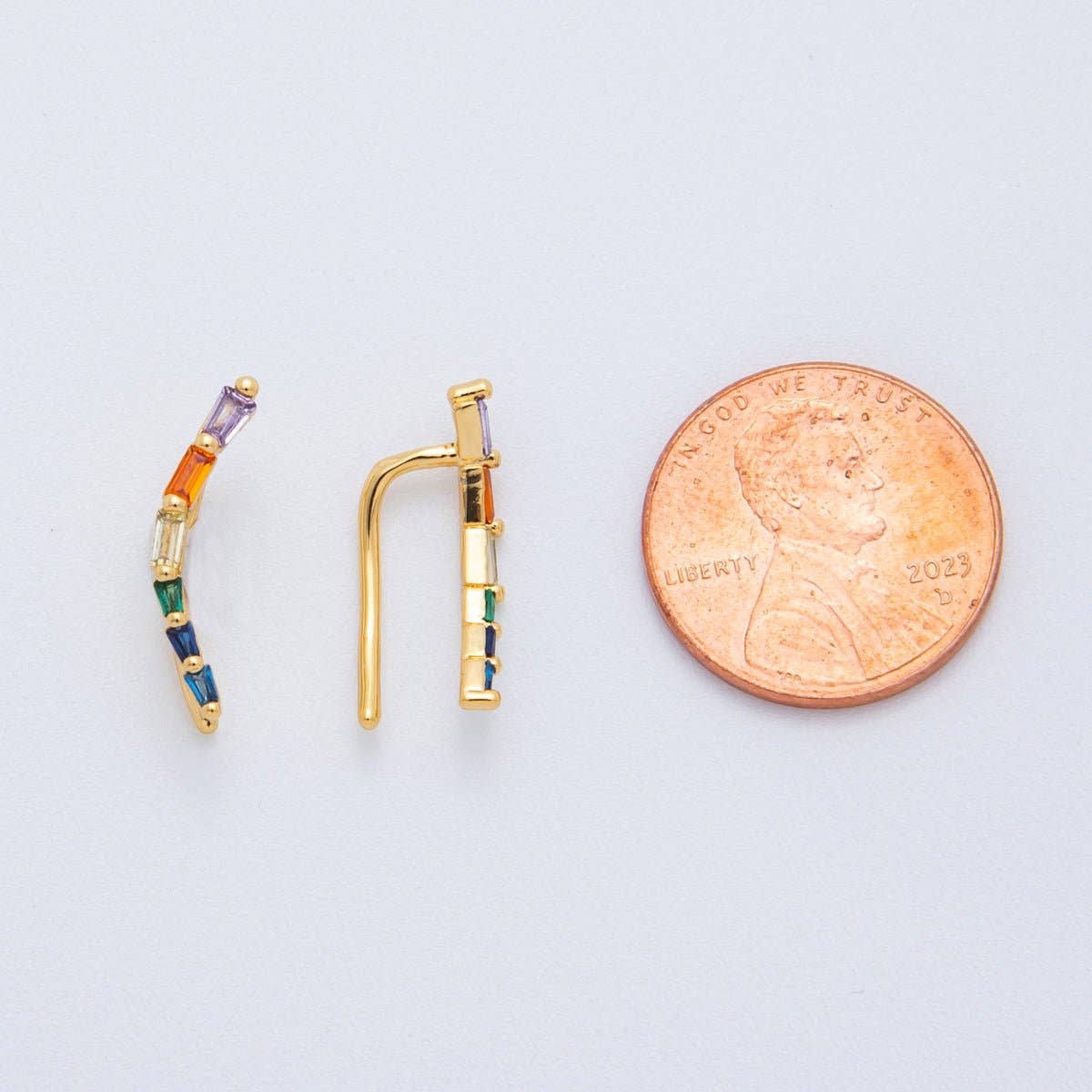 18K Gold Filled Multicolor Baguette CZ Rainbow Arc Ear Climber Earring
