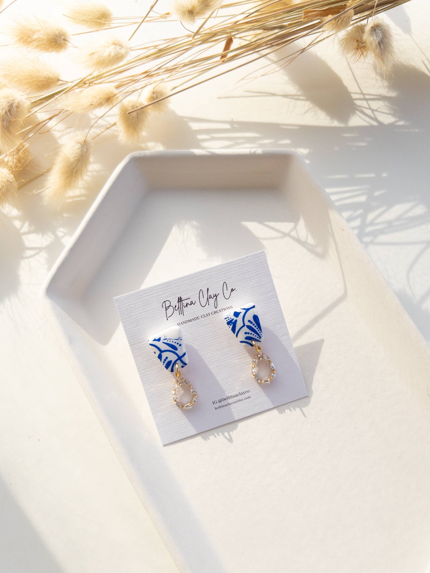 Aqua White and Blue Clay Earrings