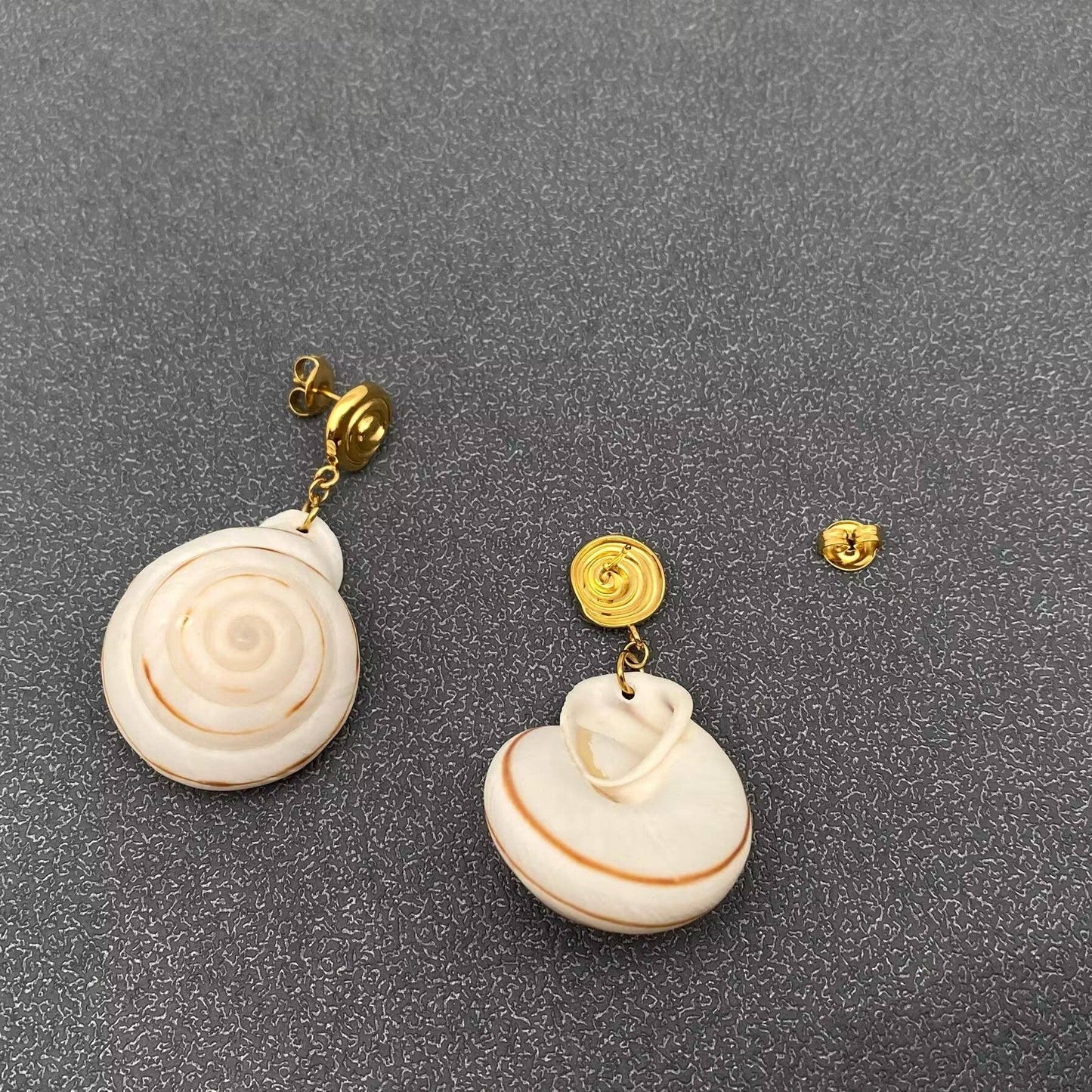 Conch Charm 18K Gold Plated Stainless Steel Post Earrings
