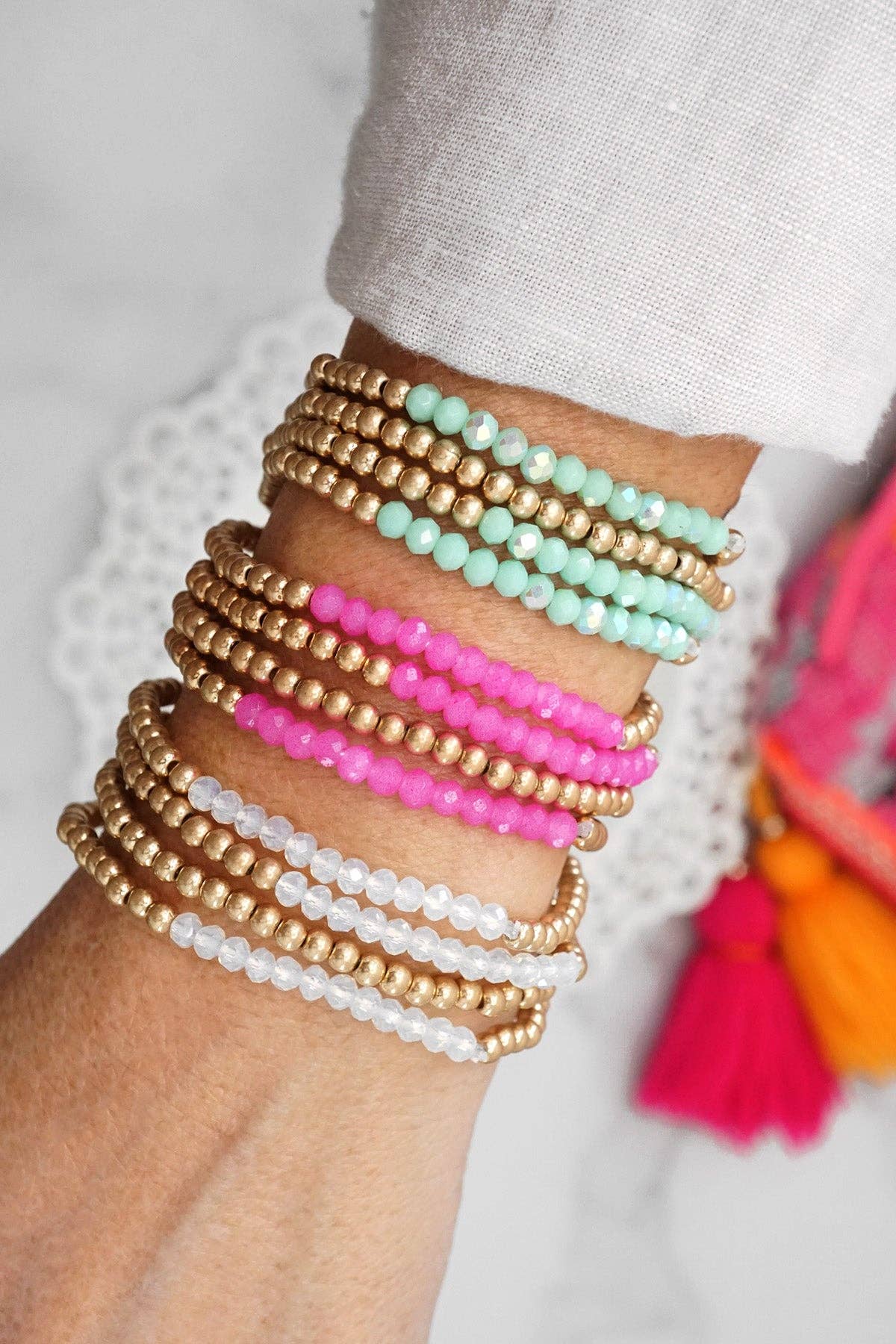 Bracelet Stack Small Worn Gold Glass Beads