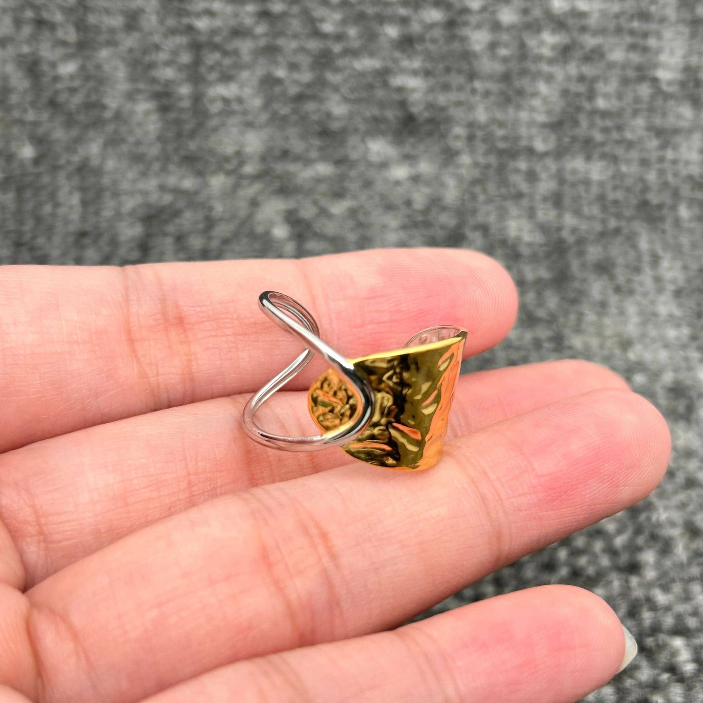 18K Gold Plated S.Steel Two Tone Half Hollow Ring