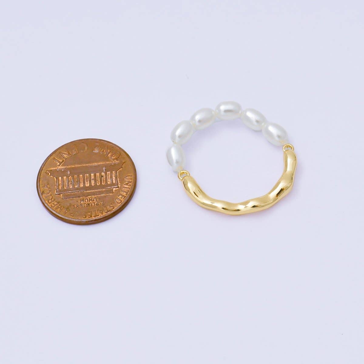 24K Gold Filled Shell Pearl Molten Linear Half Ring