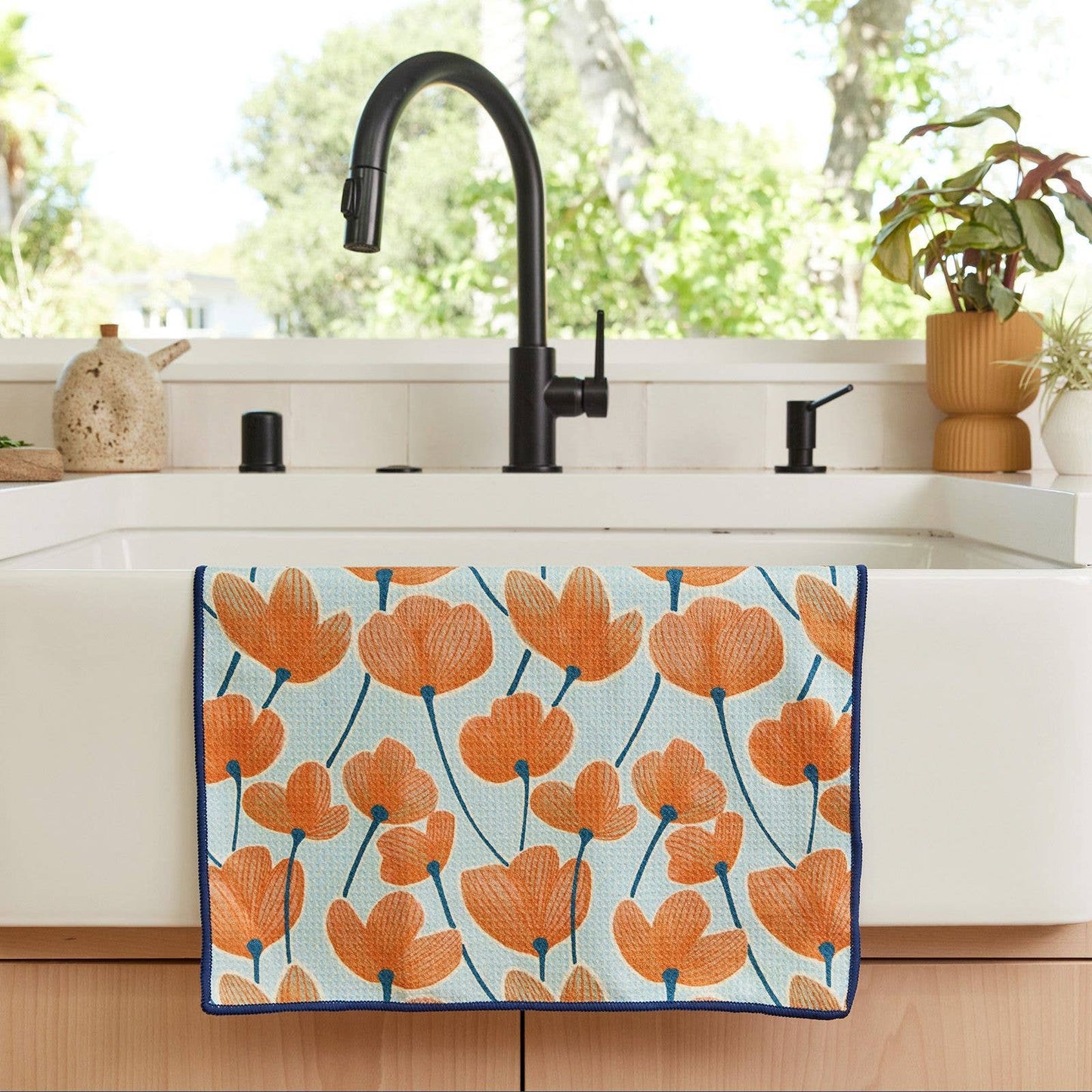 MODERN POPPY ORANGE blu Kitchen Tea Towel
