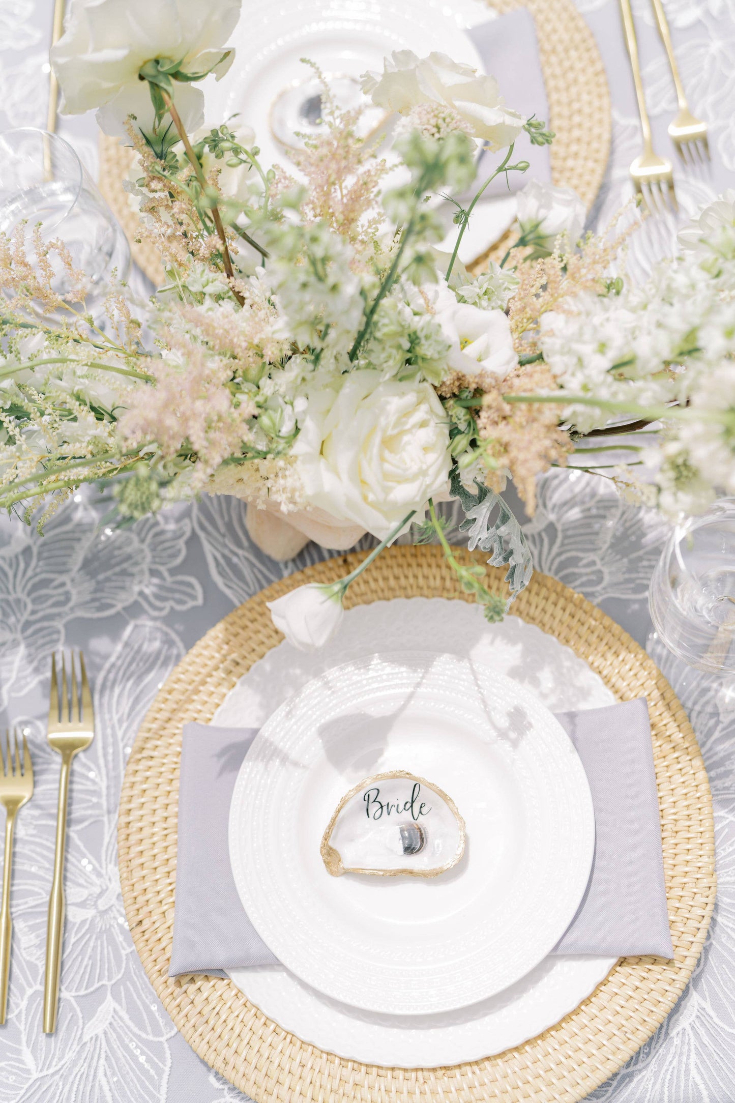 Bride and Groom Oyster Shell Ring Dish Set