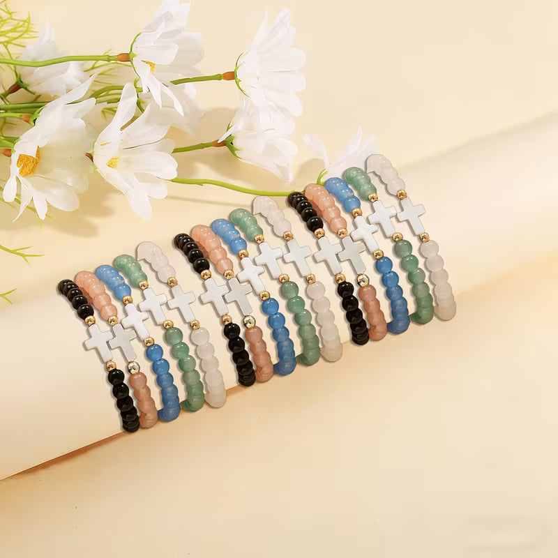Glass Beaded Bracelet with Cross