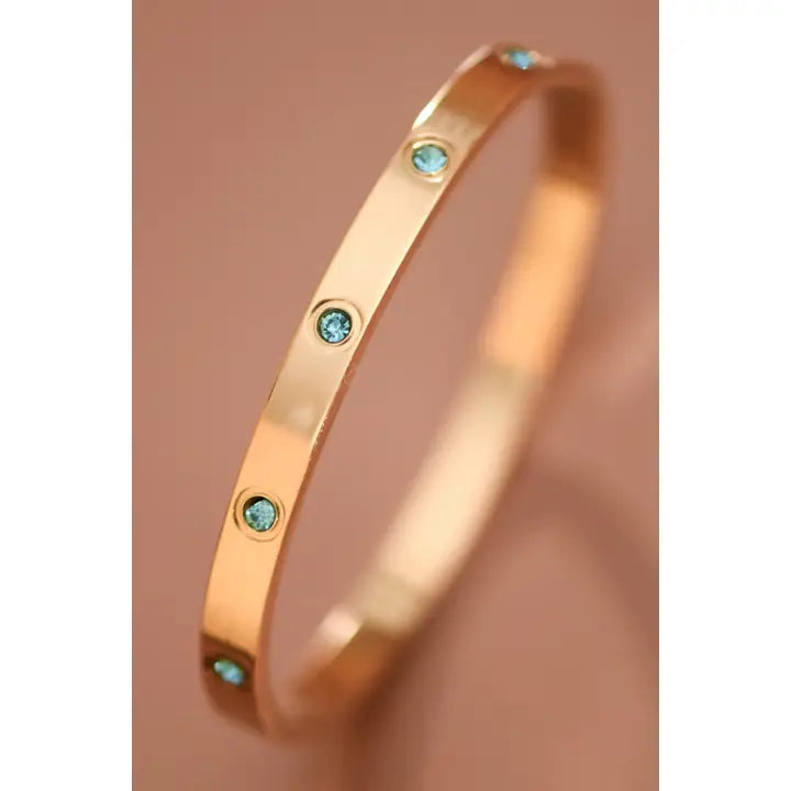 18k Gold Plated Waterproof Stainless Steel Bracelet With Teal Gems