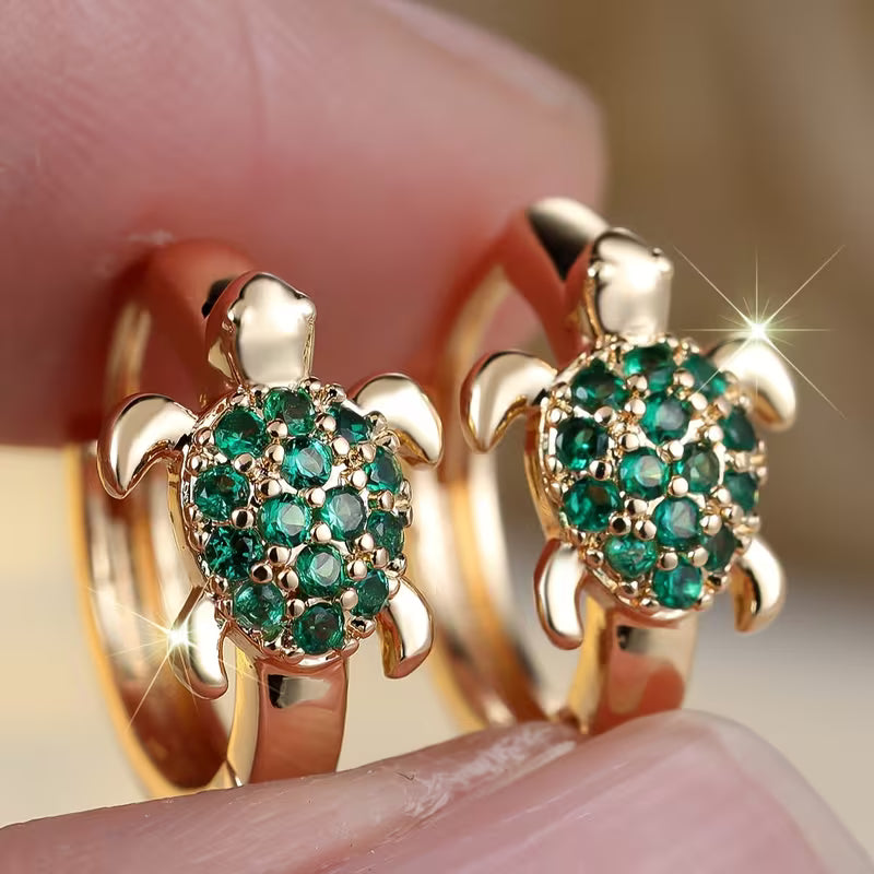 CZ Turtle Huggie Earrings