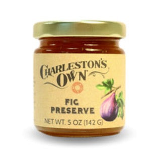 A jar of Charleston's Own Fig Preserve, 5 oz in size. Locally Made in Charleston