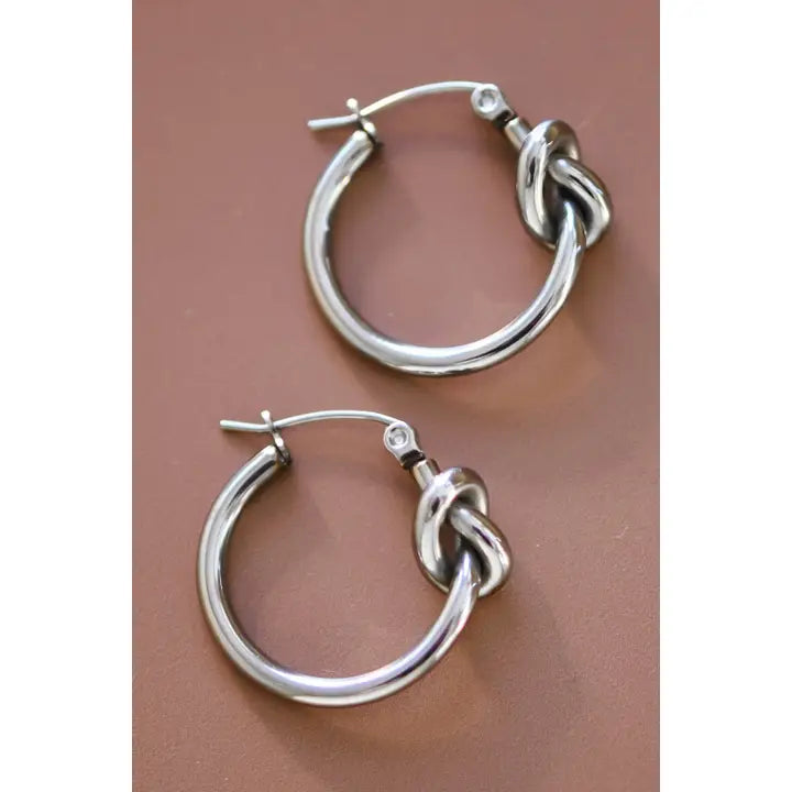 Tarnish Resistant Waterproof Stainless Steel Knotted Hoop Earrings