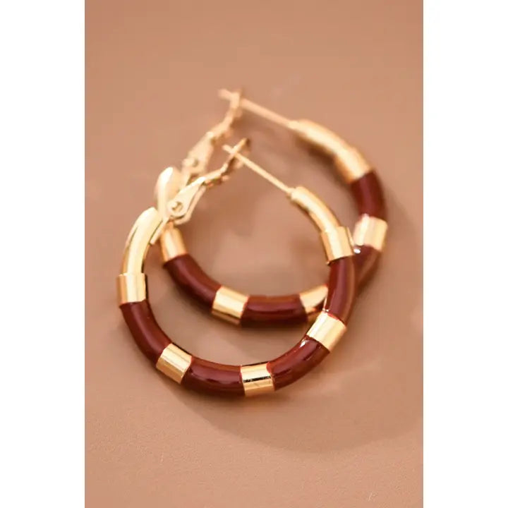 18k Gold Plated Stainless Steel Maroon Enamel Hoops