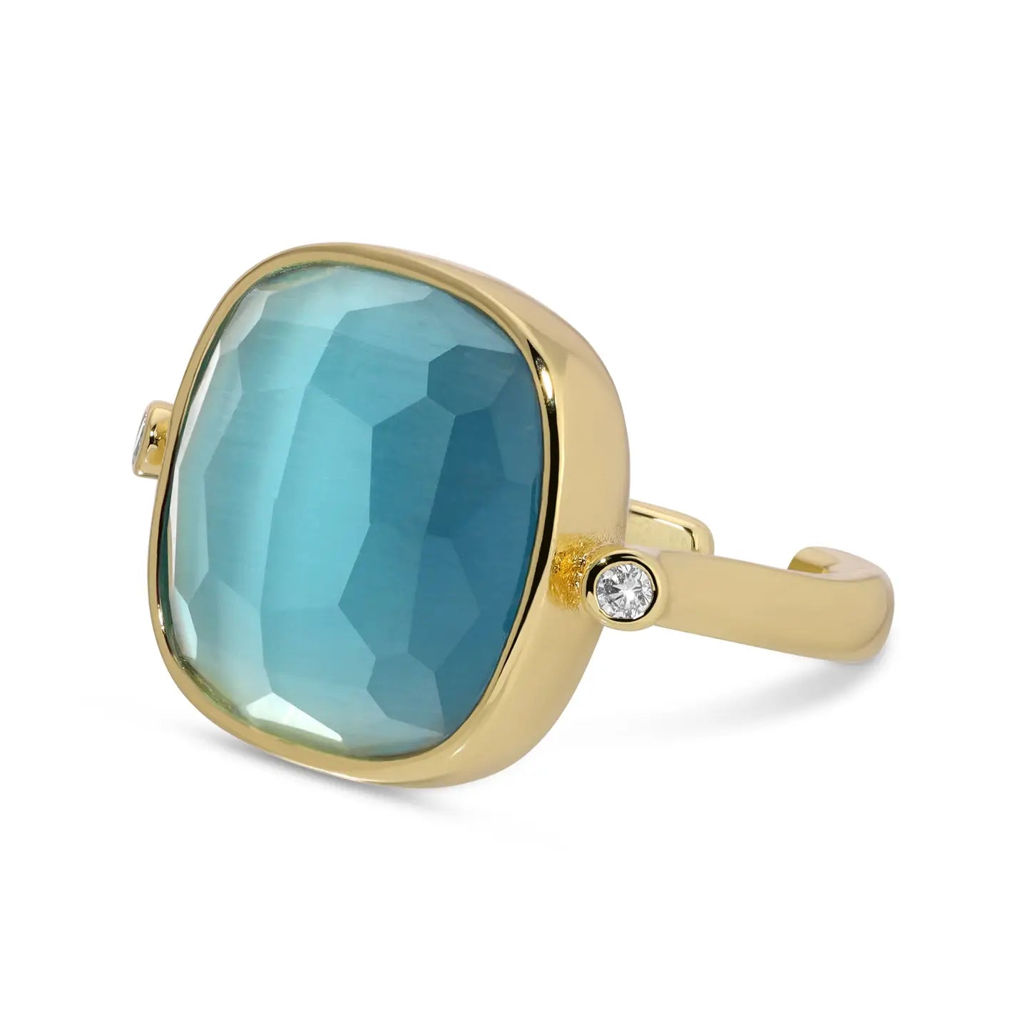 Rounded Square Faceted Stone Ring