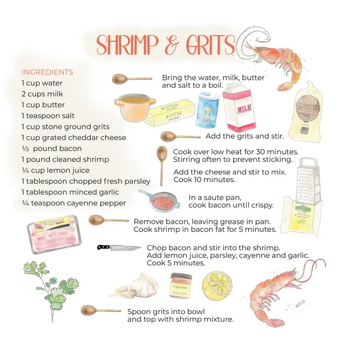 Shrimp Boil Hand-Painted Illustrated Recipe - Art Print