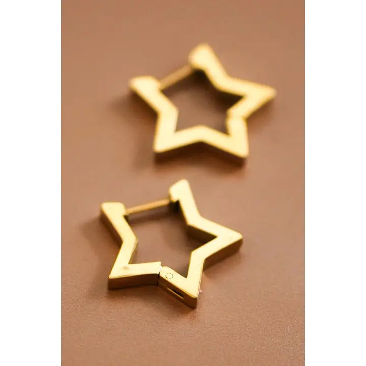18k Gold Plated Waterproof Stainless Steel Star Huggie Style Earrings