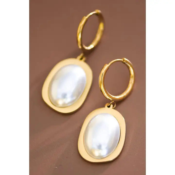 18k Gold Plated Waterproof Stainless Steel Pearl Drop Earrings