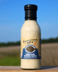 A bottle of tartar sauce with a label that reads 'Charleston's Own'. Locally made in Charleston.
