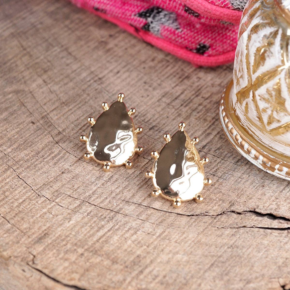 Sun Relic – Hammered Teardrop Stud Earrings
