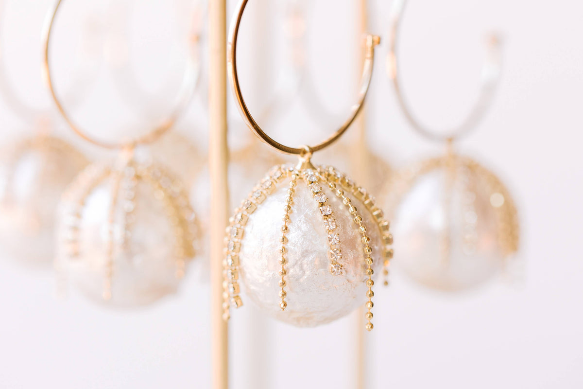 Diamond Fringe Pearl Hoop Earrings