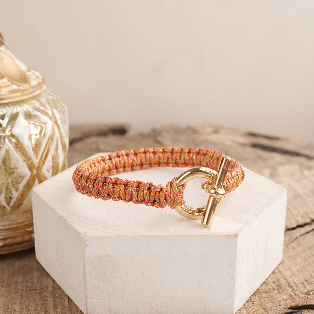 Statement Cord Bracelet – Braided Gold Toggle Bracelet