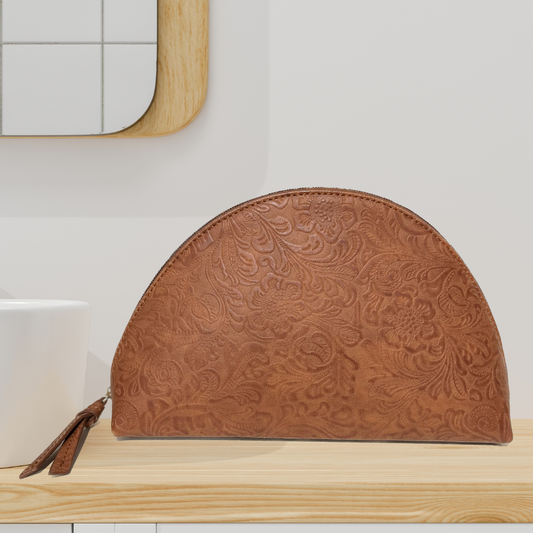 Tooled Vegan Leather Cosmetic Bag