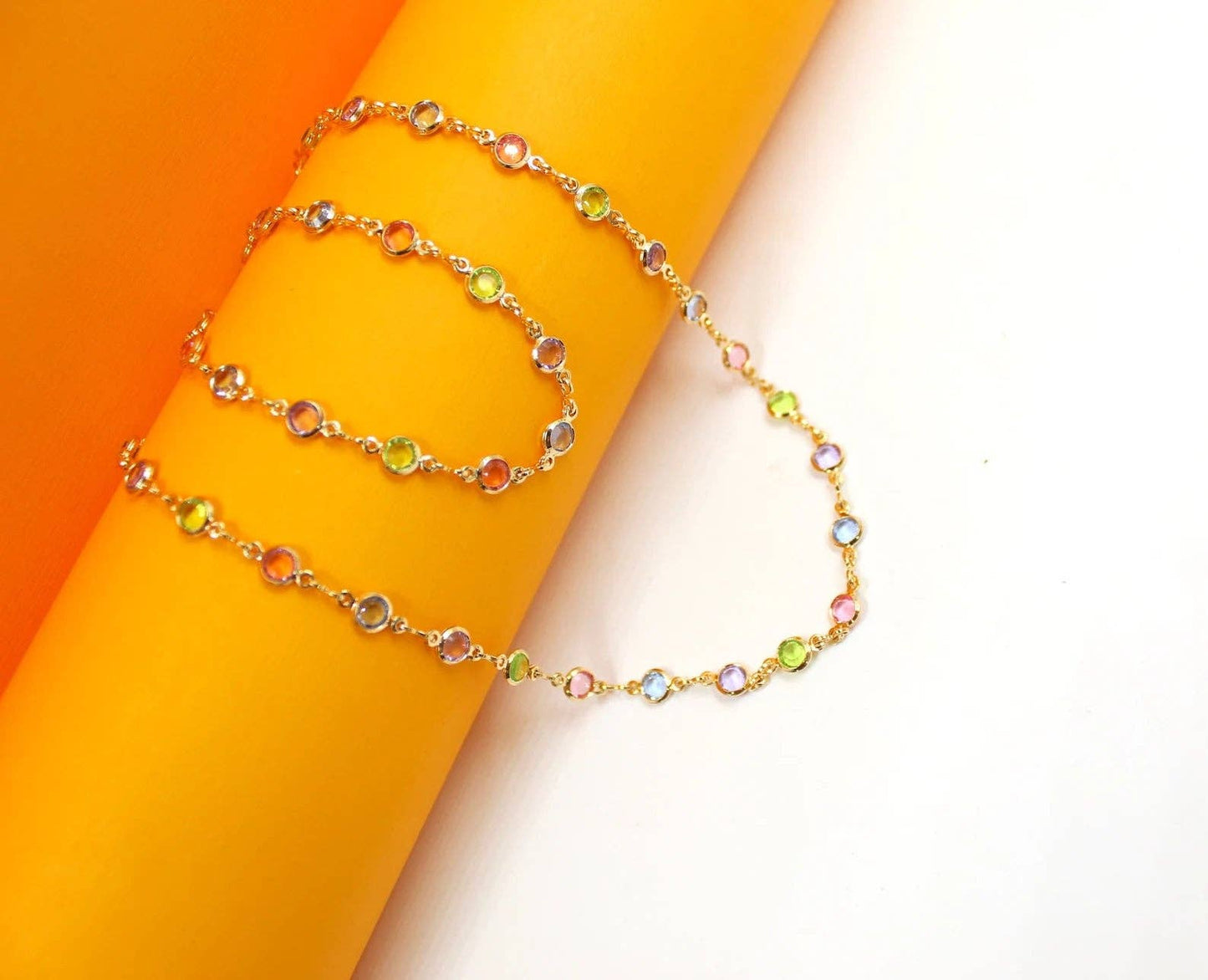 Light Round Multicolor CZ Stone Anklet ~ Water Resistant