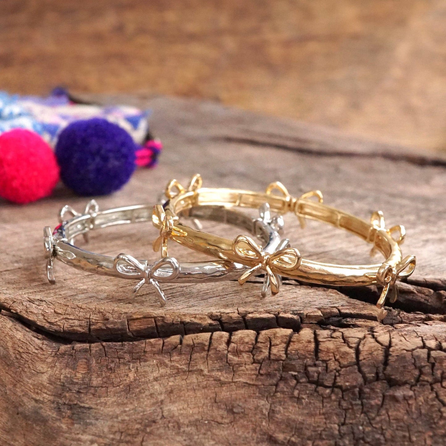 Bow Bangle Bracelet - Gold or Silver Tone