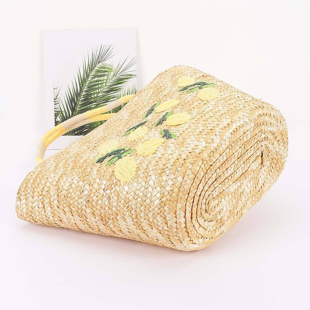 Faux Straw Lemon Tote BAg