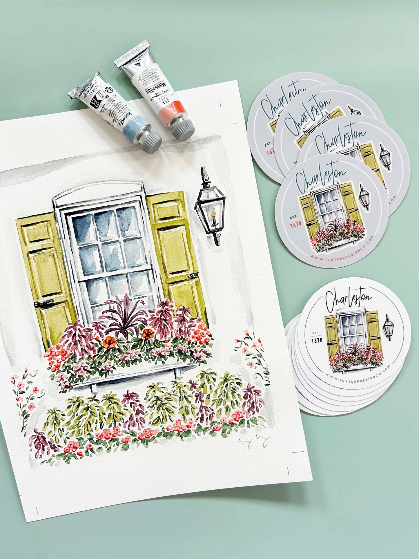 The Charleston Flower Box Sticker in Blue