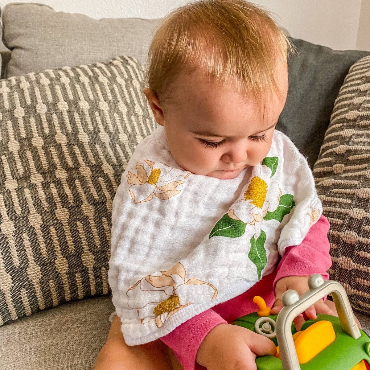 Southern Magnolia Baby Burp Cloth and Bib 2 in 1  Everyday Feeding Essential