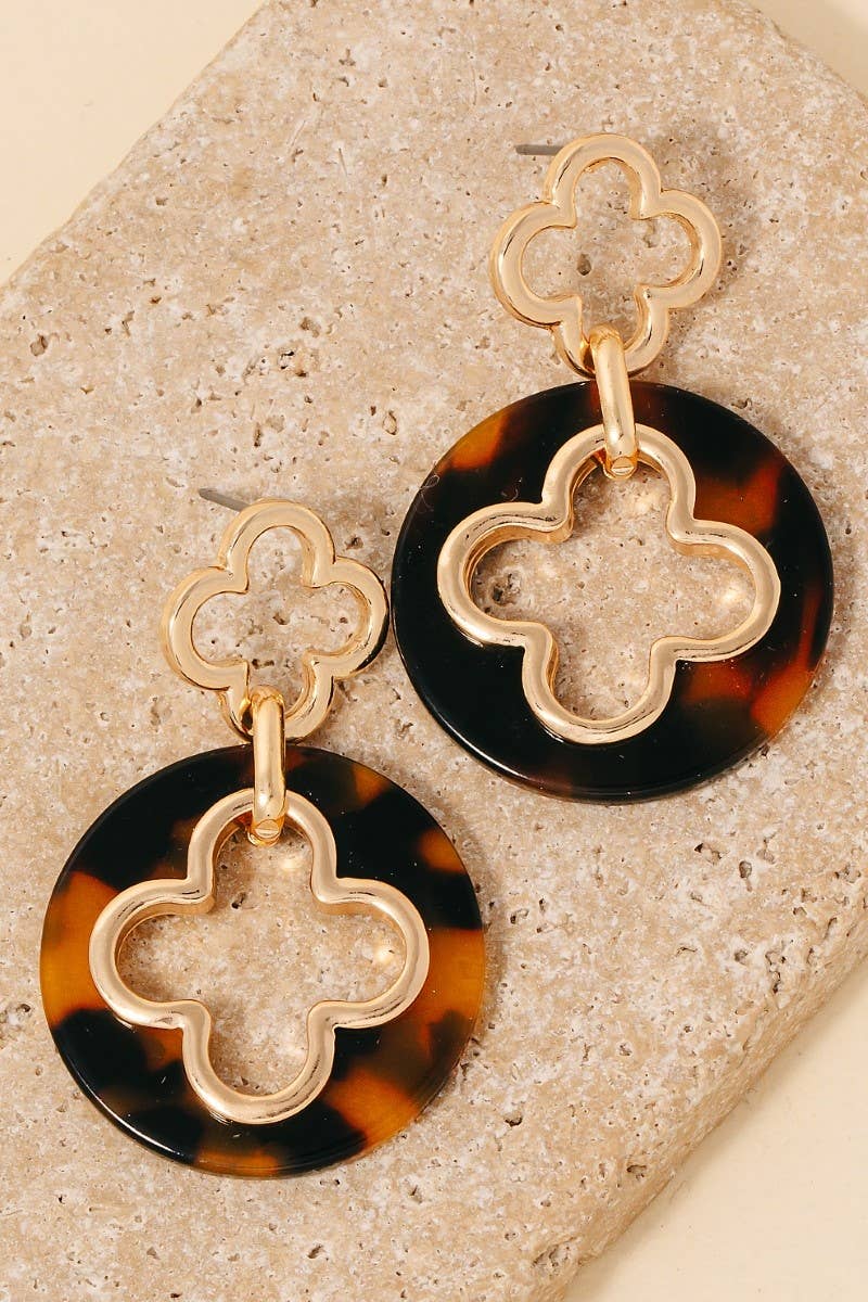 Acetate Disc Double Clover Dangle Earrings