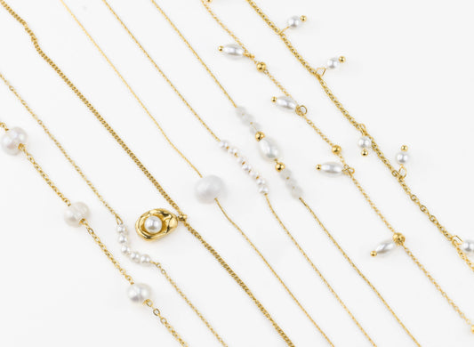 Gold Pearl Chain Necklaces - Waterproof Assorted Peal Chains