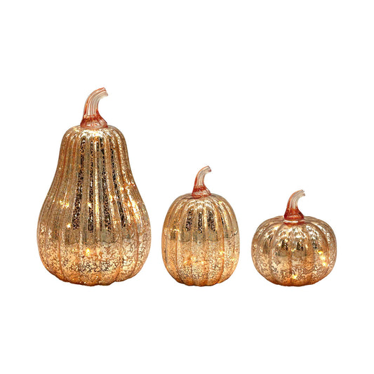 Battery-Operated Gold Mercury Glass Pumpkins