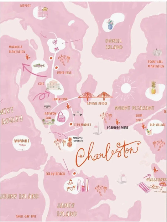 PINK CHARLESTON MAP - Art Print