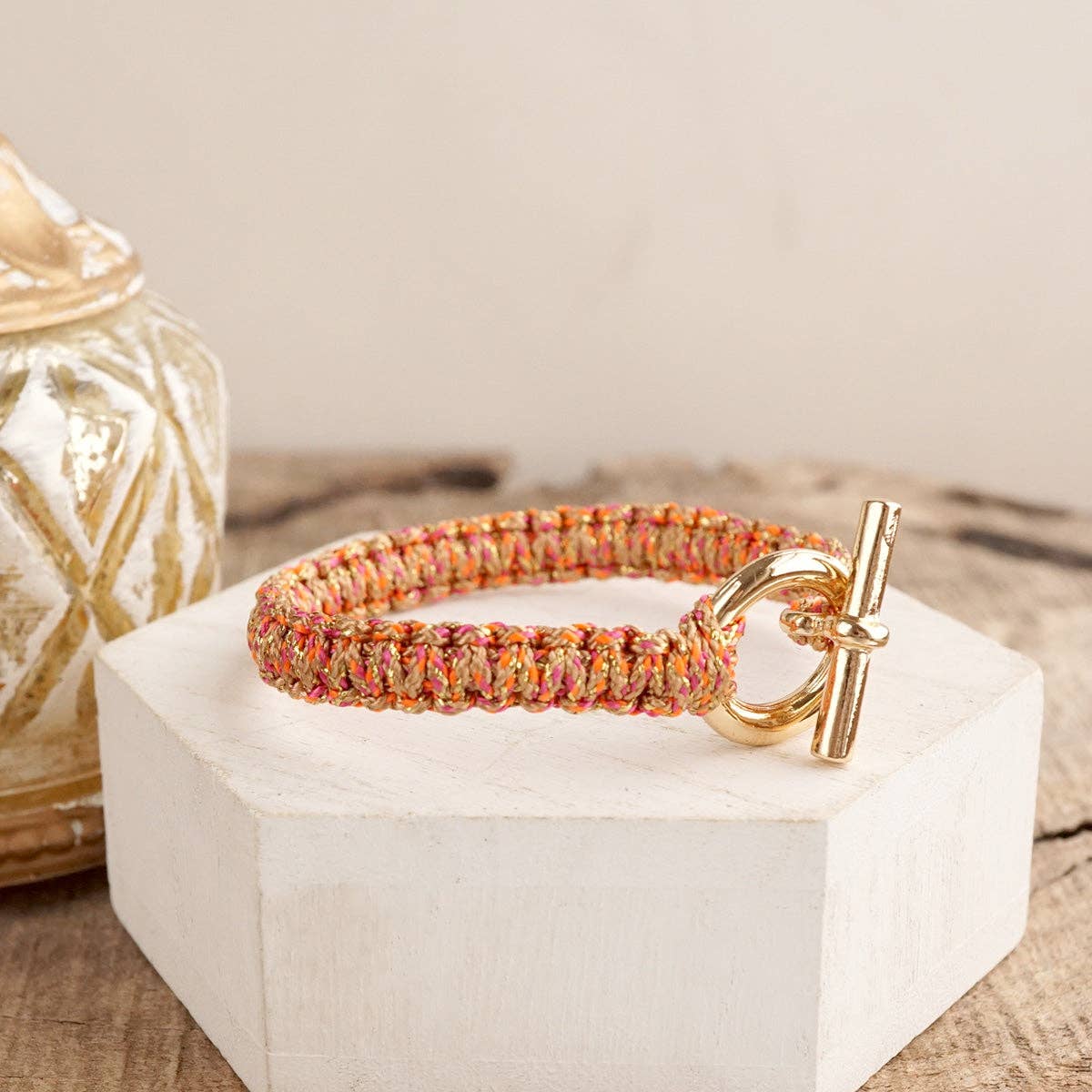 Statement Cord Bracelet – Braided Gold Toggle Bracelet