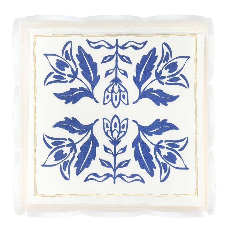 Acrylic Cocktail Napkin Tray + Napkins - Damask