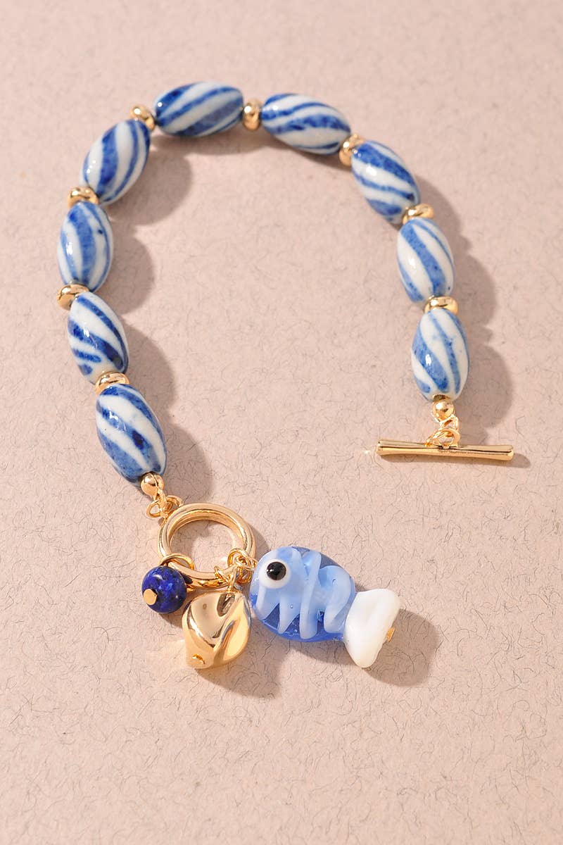 CERAMICS FISH CHARM TOGGLE BRACELET