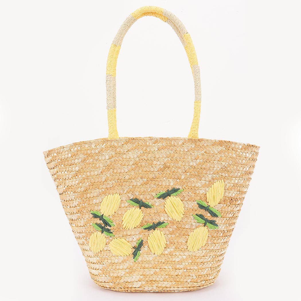 Faux Straw Lemon Tote BAg