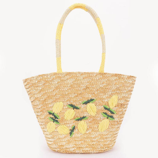 Faux Straw Lemon Tote BAg