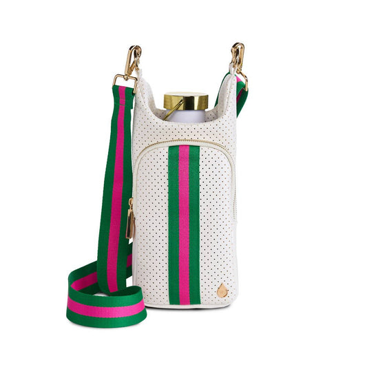 White Coated Perforated Neoprene HydroBag® with Pink/Green Stripe