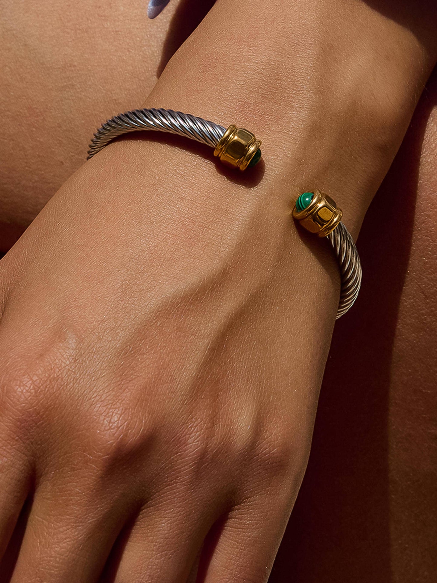 Vail 18K Gold Non-Tarnish Stone Braided Bangle