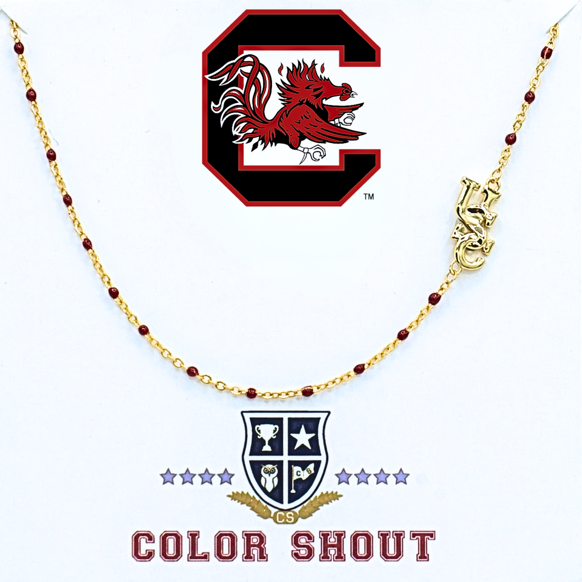 N201 - USC : South Carolina Side Set Logo on Enamel Bead Necklace