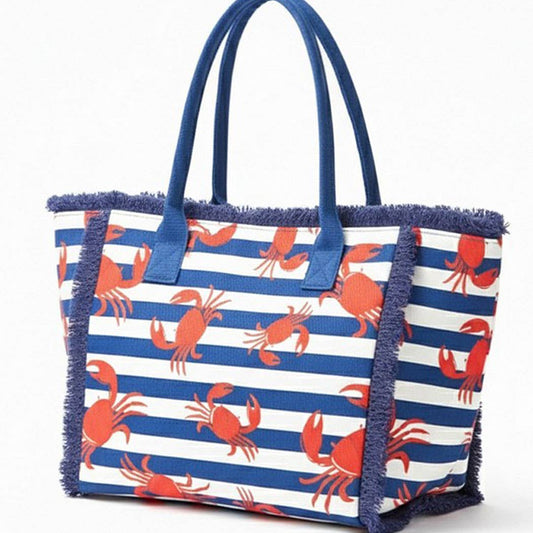 Crab Stripe Fringe Tote Bag