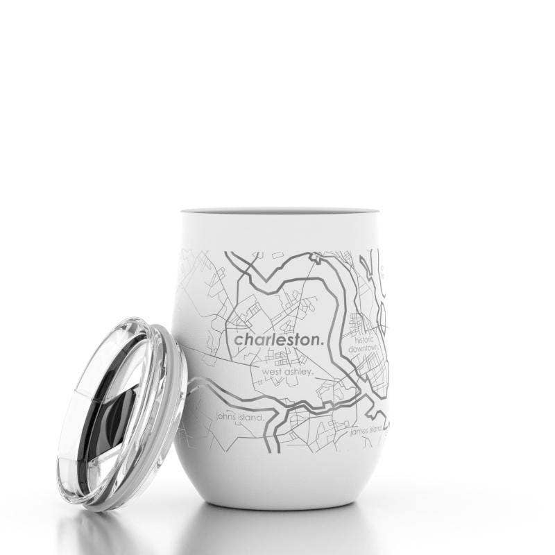 Charleston SC Map 12 oz Insulated Wine Tumbler