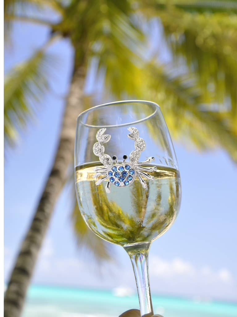 Blue Crab Jeweled Stemmed Wine Glass