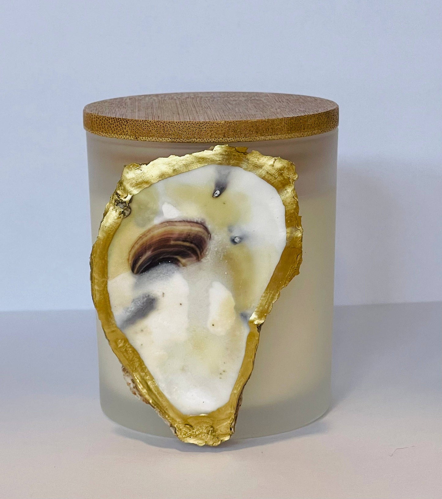 Salty Mariner | Frosted White Vessel Soy Candle with Oyster Shell