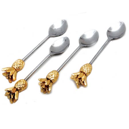 Gold Pineapple Spoons Set, Stainless Steel