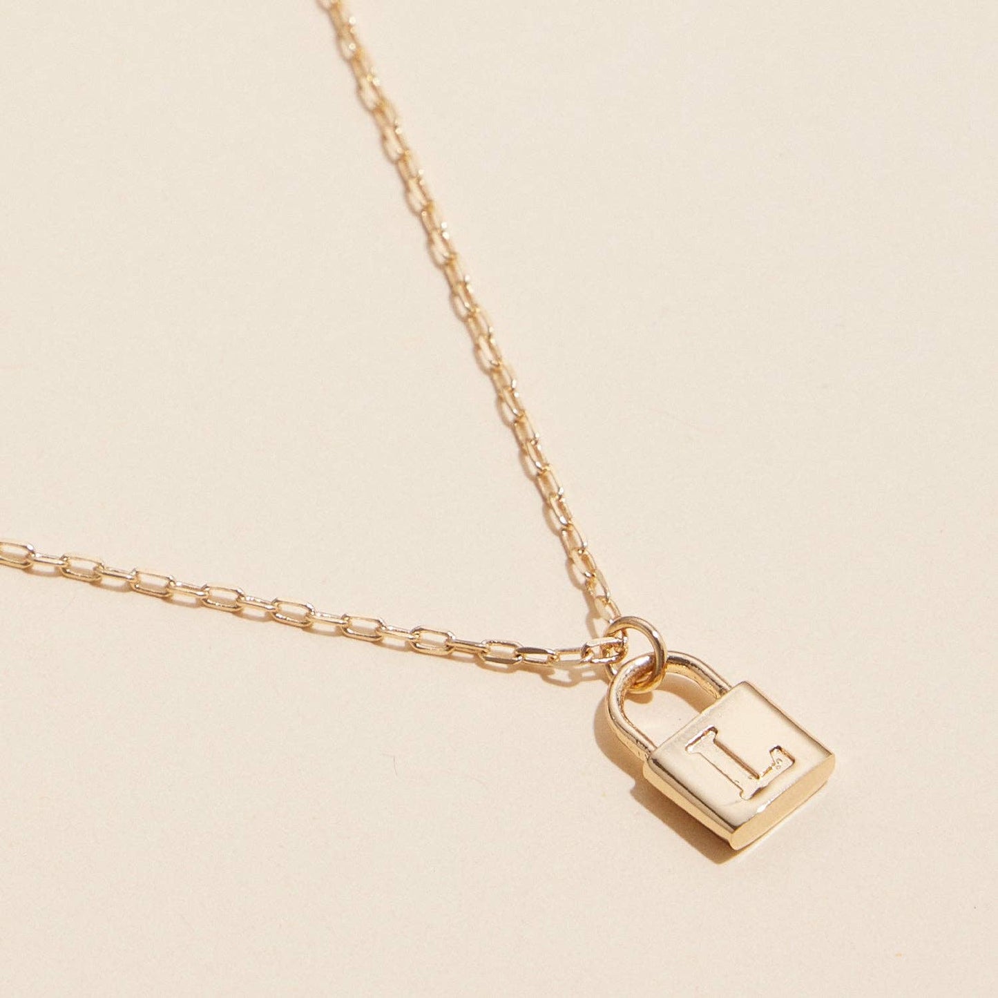 Golden Initial Lock Pendant Necklace