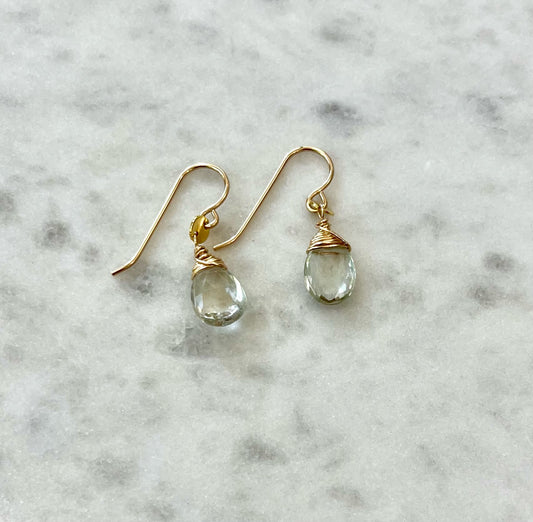 Green amethyst mini disc earrings