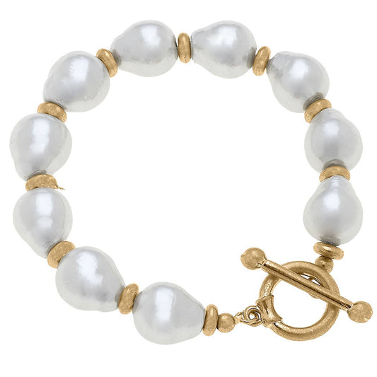 Greta Freshwater Pearl Stretch Toggle Bracelet in Ivory